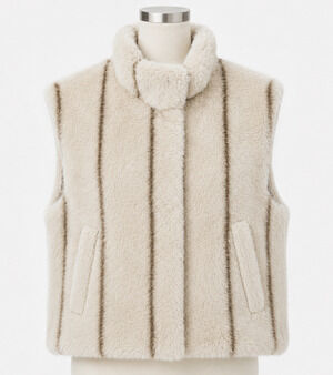 NWT WHITE HOUSE BLACK MARKET TAN STRIPED FAUX FUR VEST COAT SZ XS
